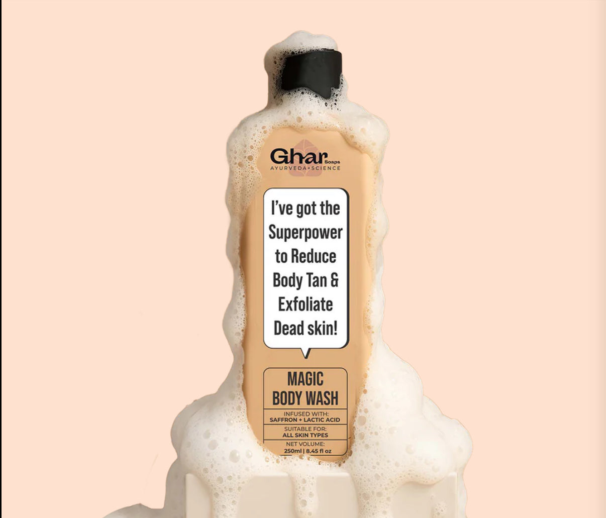 MAGIC DE-TAN & EXFOLIATING BODY WASH WITH SAFFRON & LACTIC ACID